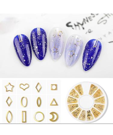 XEAOHESY 6 Boxes Gold Nail Charms for Nails - Geometry Heart Moon Line Sea Creatures Metal Studs, 3D Nail Art Jewelry Decoration with Tweezers and Wax Pencil - Buy Online on SooperMarket.com