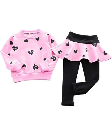 Girls Toddler Heart Print Hoodie Top + Leggings Set 5-6 Yrs - Pink - Buy Online on SooperMarket.com