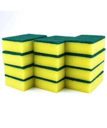 Heavy Duty Scrub Sponge 12pcs Kitchen Scrubbing Sponges 3.9 2.8 1.2inch Cellulose Sponge Cleaning Sponge Scourers Multi-Use for Kitchen Bathroom Furniture Dishes Car