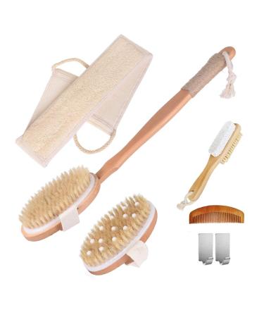 Spclsim Bath Brush Set Shower Brush Body Scrubber Brush Back Scrubber for Showe Body Exfoliating Brush, Bath Back Cleaning Scrubber with Long Wooden Handle (bath-brush-041)