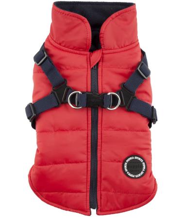 Puppia Mountaineer Winter Dog Coat with integrated harness No Pull Cold Weather Waterproof Warm Fleece Back Zipper for Small & Medium Dog Large RED