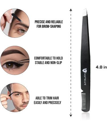 KAMICURE Professional Tweezers with Comb Feature - Stainless Steel Slant Tip Eyebrow Tweezers for Women Facial Hair Removal and Ingrown Hair - Buy Online on SooperMarket.com