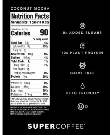 KITU SUPER COFFEE Vegan Protein Coffee Coconut Mocha 11 Fl Oz 12 Pack - 10g Protein, 0g Added Sugar, 90 Calories | Iced Coffee Keto Coffee, Pea Protein, Plant Based, Gluten Free - Buy Online on SooperMarket.com