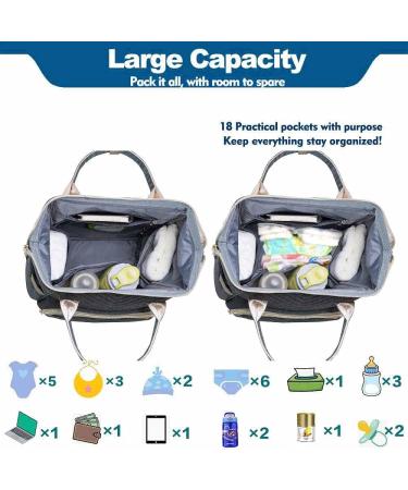 Caucko Baby Diaper Bag with Stroller Hook - Multifunctional Nylon Travel Backpack Large Capacity with Multiple Compartments - Gray (KT01-4) - Buy Online on SooperMarket.com