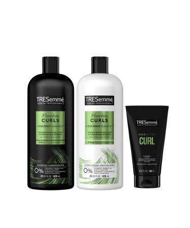 TRESemm Flawless Curls Bundle Pack Shampoo/Conditioner & Curl Cr me for curly frizzy hair (2x 828ml 1x 148ml)