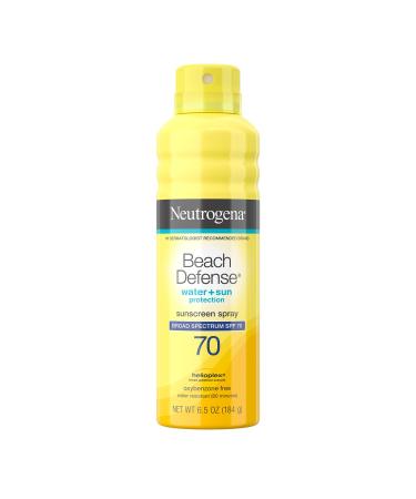 Neutrogena Beach Defense Spray Sunscreen with Broad Spectrum SPF 70 Fast Absorbing Sunscreen Body Spray Mist Water Resistant Oil Free UVAUVB Sun Protection, 6.5 Ounce