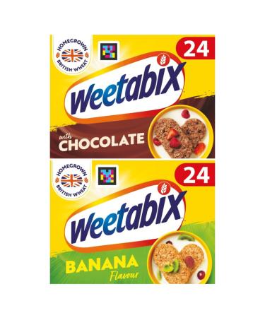 Cereal Wheat Bundle Containing Weetabix Chocolate 24pk 520g & Weetabix Banana Cereal 24pk 540g (2 Pack)