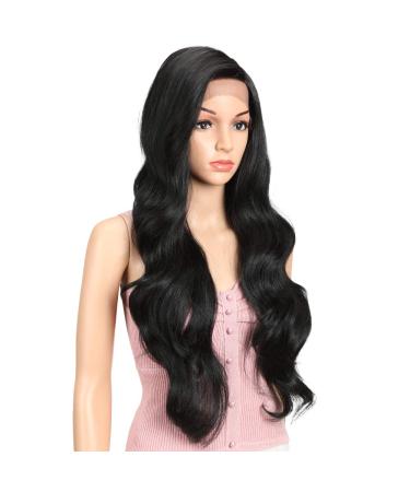 Joedir 30 Inch Black Wavy Lace Wig for Women - 76.2 cm Heat-Resistant Fiber 130% Density Side Part Pack of 1 - International Shipping Available - Buy Online on SooperMarket.com
