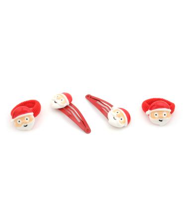 4 Santa Hair Accessories 2 Santa Hair Clips Slides & 2 Santa Ponios by Zest