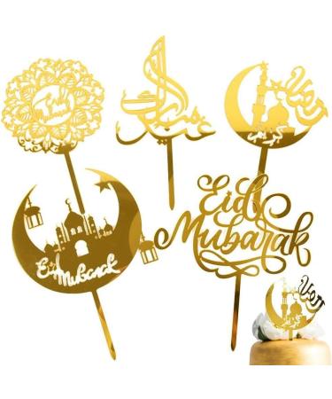 Eid Mubarak Cake Toppers Golden Ramadan Cake Topper Acrylic Moon Cake Topper for Islamic Muslim Festival Decorations - Buy Online on SooperMarket.com