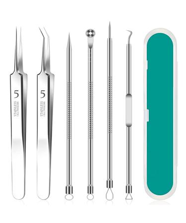 Blackhead Remover Tool 6 Piece Stainless Steel Black Head Revomer with Transparent Box Black Head Tool Remove for Blackheads Acne Milia and Other Skin Impurities
