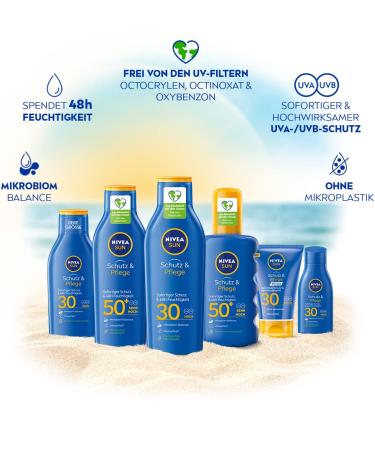 Nivea Sun Protection & Care Sun Milk LSF 30 - Travel Size Sunscreen (100ml) | 48h Moisture & UVA/UVB Protection - Buy Online on SooperMarket.com