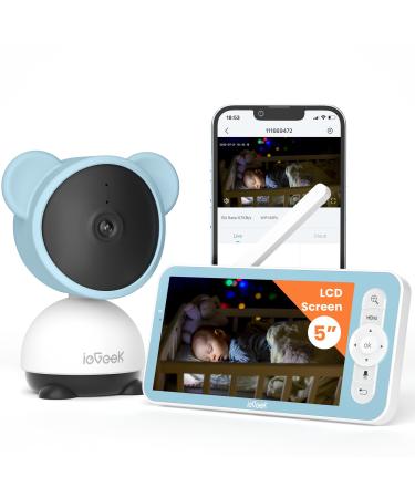 ieGeek Wifi Baby Monitor with Phone App Baby Monitor with Camera and Night Vision 5" 1080P Smart Video Baby Monitor Camera Automatic tracking PTZ Crying Detection Feeding Reminder Newborn Gifts