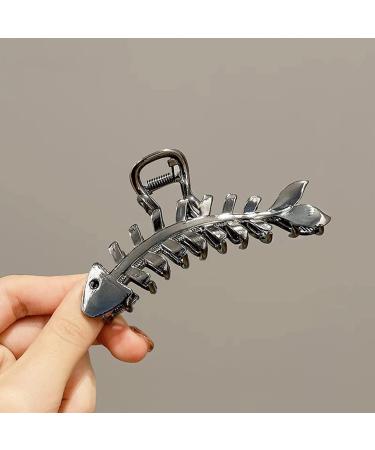 Gunmetal Fishbone Metal Hair Claw Clip - Elegant, Strong Hold for Thick/Thin Hair - Stylish Accessory for Women - Large Size - Buy Online on SooperMarket.com