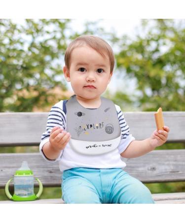 Vicloon Silicone Baby Bib | Waterproof Weaning Bib with Food Catcher Pocket | Adjustable Toddler Feeding Bib - Pink/Blue/Grey - Buy Online on SooperMarket.com