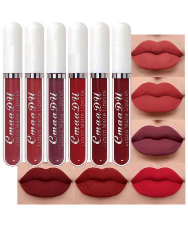 CmaaDu 6Pcs Lipstick Matte Liquid Lipstick Lipgloss Set for Women labiales mate 24 horas originales matte larga duracion 24,Deep Red Original 24 Hour Matte Lipstick Lip Stain Long Lasting Waterproof 0.08 Fl Oz (Pack of 6) A-Set04