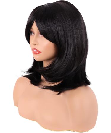 MapofBeauty 18 Inch/45 cm Layered Bangs Straight Synthetic Fiber Shoulder Length Hair Daily Use Wig (Black) - Buy Online on SooperMarket.com
