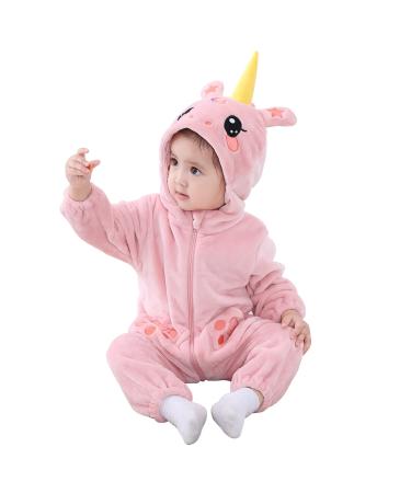 Doladola Unisex Baby Spring Autumn Animal Romper Baby Boys Girls Flannel One Piece Pyjamas 18-24 Months Unicorn