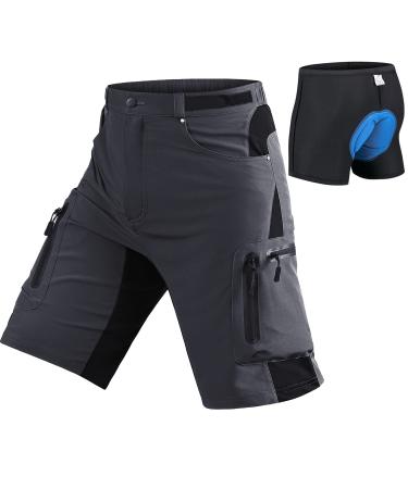Seltrue MTB pants Men's bicycle pants quick -drying MTB shorts men Mountainbike pants wheel pants bike shorts with adjustable Velcro fasteners Baggy M gray with underwear