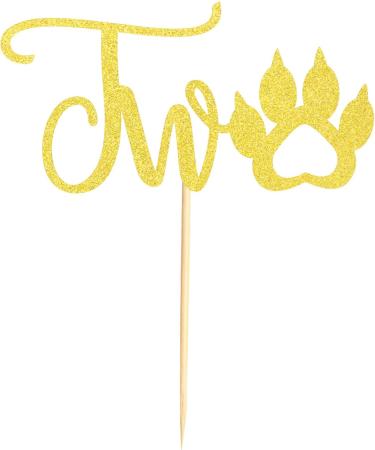 Arthsdite Paw 2nd Birthday Cake Topper Two Birthday Cake topper Decoration for baby Dog Paw Cake Topper Photo Booth Props Smach Cake Decoration - Golden Glitter Paw Two - Buy Online on SooperMarket.com