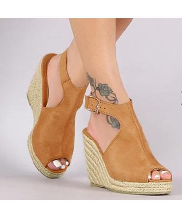 Foldap Summer Wedge Sandals for Women 2023 | Open Toe Breathable Beach Platforms in Khaki - Size 7.5 - Buy Online on SooperMarket.com