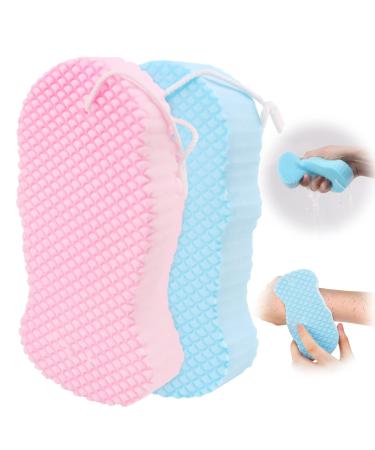 2Pcs Soft Exfoliating Bath Sponge  Dead Skin Remover for Body  Ultra Soft Bath Body Shower Sponge  Magic Bath Sponge Dead Skin Remover  Reusable Bath Sponge(Pink & Blue) 2 Count (Pack of 1)