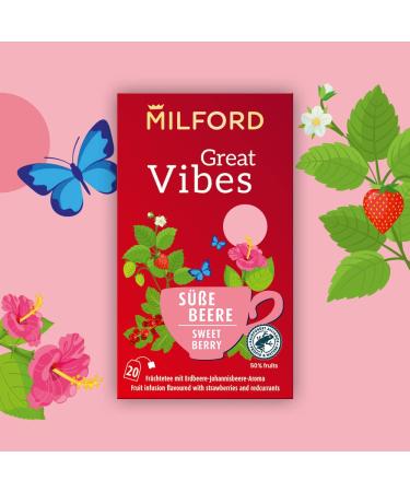 Milford Great Vibes Sweet Berry Fruit Tea - Strawberry-Currant Flavor | 20 Tea Bags | International Shipping - Buy Online on SooperMarket.com