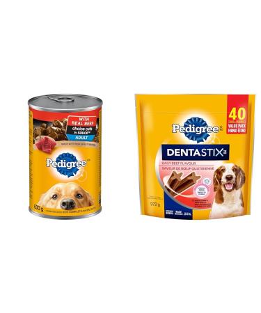 PEDIGREE Choice Cuts in Sauce Adult Wet Dog Food Canned with Real Beef 630g (12 Pack) & DENTASTIX Oral Care Adult Dog Treats for Medium Dogs - Beef 40 Sticks