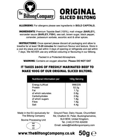 Biltong Sliced - 10 x 50g - Original Flavour - Buy Online on SooperMarket.com