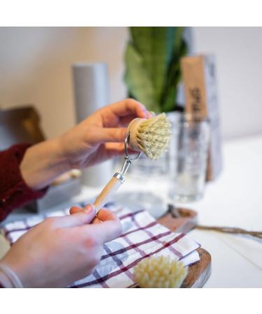 Chinchilla Rinse Brush - Eco-Friendly Beech Wood Kitchen Brush with Natural Fiber Bristles | Includes 3 Replaceable Heads | Plastic-Free & Durable - Buy Online on SooperMarket.com