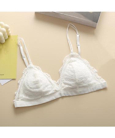 LoRier Women s Lace Bralette - Floral Adjustable Thin Strap V-Neck Wireless Triangle 75A White - International Shipping Available - Buy Online on SooperMarket.com