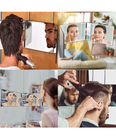 OySeyFo 3 Way Barber Mirror with Height Adjustable Hooks - Trifold Mirror for Haircut, Shave, Trim - 10X Magnification for Makeup - Grooming Gift - Buy Online on SooperMarket.com