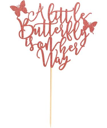 Arthsdite A Little Butterfly Is On Her Way Cake Topper - Pregnancy Announcement Gender Reveal Baby Shower Newborn Welcome Butterfly Themed Party Decorations - Rose Gold Glitter - Buy Online on SooperMarket.com