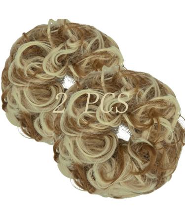 OMGREAT 2PCS Thick Updo Messy Hair Buns Curly Wavy Ponytail Extensions Hairpieces juva bun Hair Scrunchies for Women Girls Color Ginger Brown Mix Bleach Blonde 2 PCS 8# Ginger Brown Mix Bleach Blonde