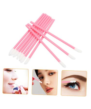 Mikinona 100pcs Eyelash Beauty Tools Makeup Brush Lip Balm Applicator Lip Smudge Brush Eyeshadow Applicator Lipstick Brush Concealer Blending Brush Cosmetic Pink Nylon Wool Applicator Brush