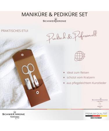 Premium Solingen Travel Nail Care Set - Sword Crown Nail Scissors Nail File Tweezers & Clippers - Made in Germany - Perfect Gift (Brown 4-Piece) - Buy Online on SooperMarket.com