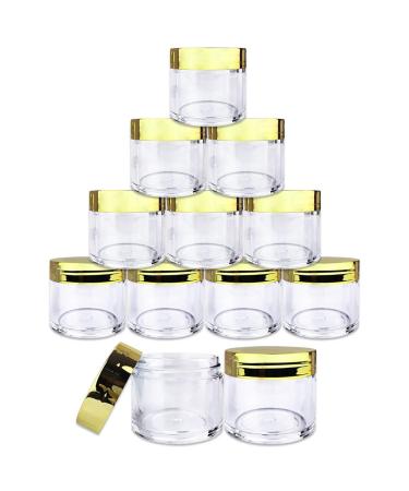 Beauticom 30g/30ml (1 fl. oz.) Double Wall Clear Plastic Leak Proof Jars with Flat Top Lids for Creams Lotions Make Up Powders Glitters and more... (Color: Metallic Gold Pieces: 12) 12 Jars Gold