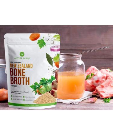 Antler Farms 100% Grass Fed New Zealand Bone Broth Powder 200g - 40 Servings | Slow Cooked, Gently Dried, Light Flavor | No Hormones, Antibiotics, GMOs - Buy Online on SooperMarket.com