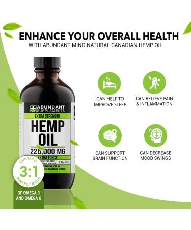 Hemp Oil 225 000 Mg (8 oz) Extra Strength Formula Helps Treat Inflammation & Pain Relief - Derived Hemp Seed Oil Rich in Antioxidants Improves Skin Health & Sleep Non-GMO Omega 3 6 9 Balance Oil Made in Canada - Buy Online on SooperMarket.com