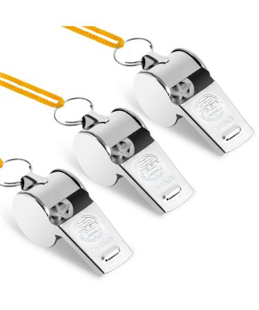 Faty-T 3 Packs Sporting Goods Stainless Steel Whistle with Lanyard, Whistle for Coaches, Referees, Training Crisp Sound Whistle with Lanyard for School Sports, Soccer, Football, Basketball