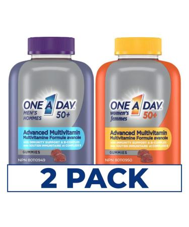 One A Day for Women and Men 50 Plus Multivitamin Gummies- Advanced Multivitamin Gummy with Brain Function & Immunity Support Formulated with Vitamins & Minerals for Women and Men 50+ (2 Pack Bundle 260 Count Total)