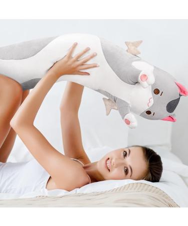 Mewaii 28in Long Cat Plush Pillow - Cute Gray Kitty Stuffed Animal Toy for Kids - Buy Online on SooperMarket.com