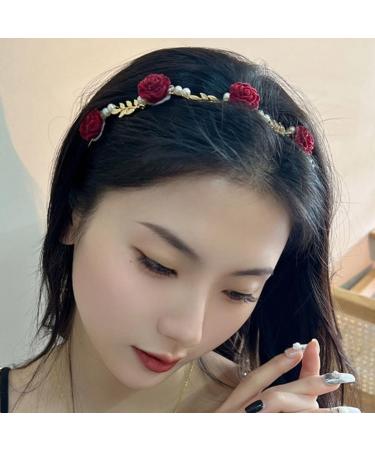 JSGHGDF Temperament Flocking Rose Shape with White Decors Unique Hair Hoop Bride Woman Wedding Party Headwear White Rose - Buy Online on SooperMarket.com