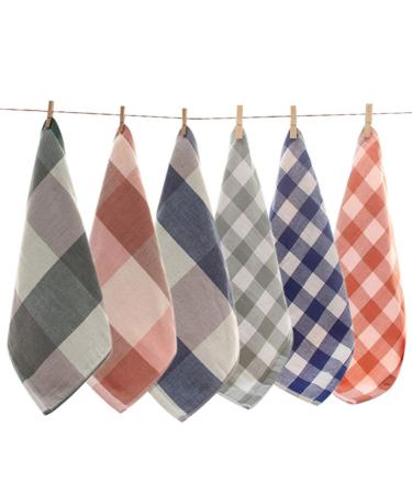 ECRISDOO 6pcs Plaid Dish Towels  Ultra Absorbent & Fast Drying Washcloth Towel  for Kitchen  Bathroom  Hotel  Spa  Multi-Purpose Fingertip Towels  Face Cloths  12 x 12
