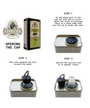 Ellora Farms  Global Gold Award Winner  Single Origin & Estate Traceable Extra Virgin Olive Oil  First-Cold Pressed  Certified PDO  Harvested in Crete  Greece  Kosher OU  1 Lt (33.8 oz.) Tins  Pack of 2 33.8 Fl Oz (Pack of - Buy Online on SooperMarket.com