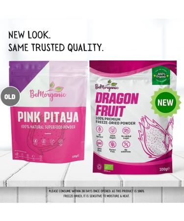 BeMorganic Organic Dragon Fruit Powder - 100g Pure Pink Pitaya Smoothie Powder | No Added Sugar or Gluten - Buy Online on SooperMarket.com