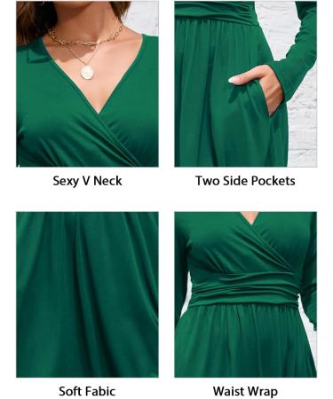 OUGES Women's Spring Casual Midi Dress with Long Sleeve V-Neck Floral Print and Pockets - Green - Buy Online on SooperMarket.com