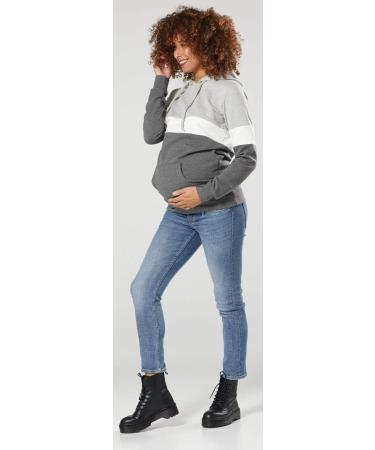 Happy Mama Nursing Hoodie - Women's Breastfeeding Maternity Top - 503p 16 Light Grey Melange/White/Graphite - Buy Online on SooperMarket.com