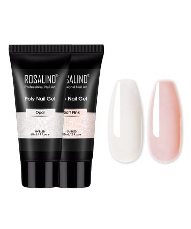 Rosalind poly nail gel acrylic gel for nails white pink 2 colies poly nails gel 60ml quick extension builder acrylic nail gel nail extension gel polish starter set for nail art set 4