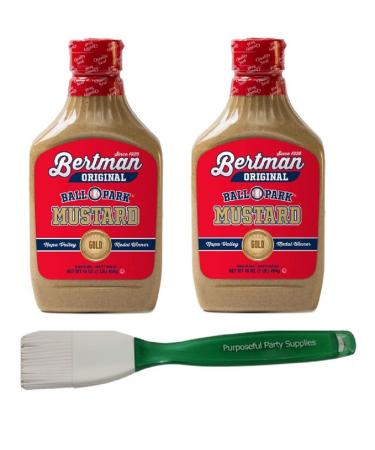 Bertman Ball Park Mustard  2 16 oz Bottles of Original Bertmans Mustard With Basting Brush - Famous Spicy Brown Mustard